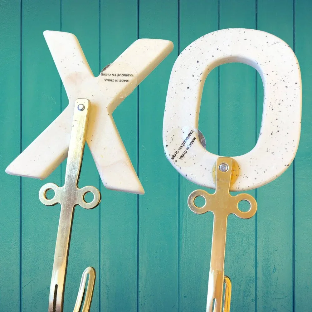 Decorative Ceramic + Metal Wall Mount Hooks Letters X + O